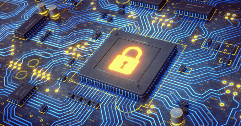 Platine mit Schloss symbolisiert die Wichtigkeit der IT-Sicherheit, die auch aus dem BKA Lagebericht hevorgeht
