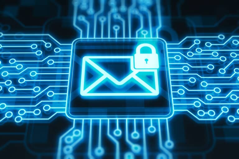 blau-schwarzer Hintergrund, sichere digitale E-Mail Kommunikation
