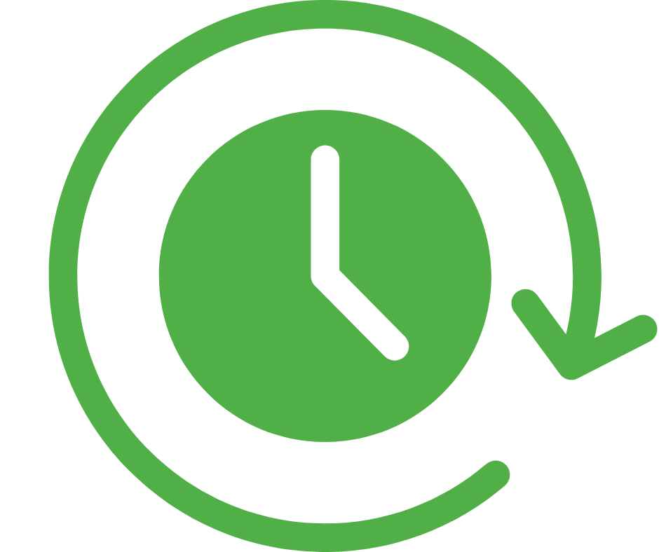 Grüne Uhr mit Pfeil als Symbol für die Flexibilität bei der Zusammenarbeit mit externer Datenschutzbeauftragter