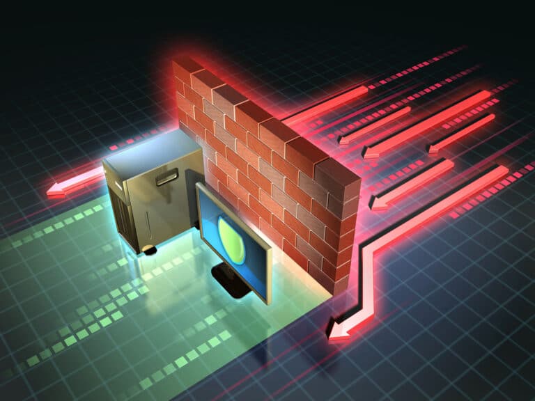 Symbolische Darstellung eines Computers mit Firewall-Schutz