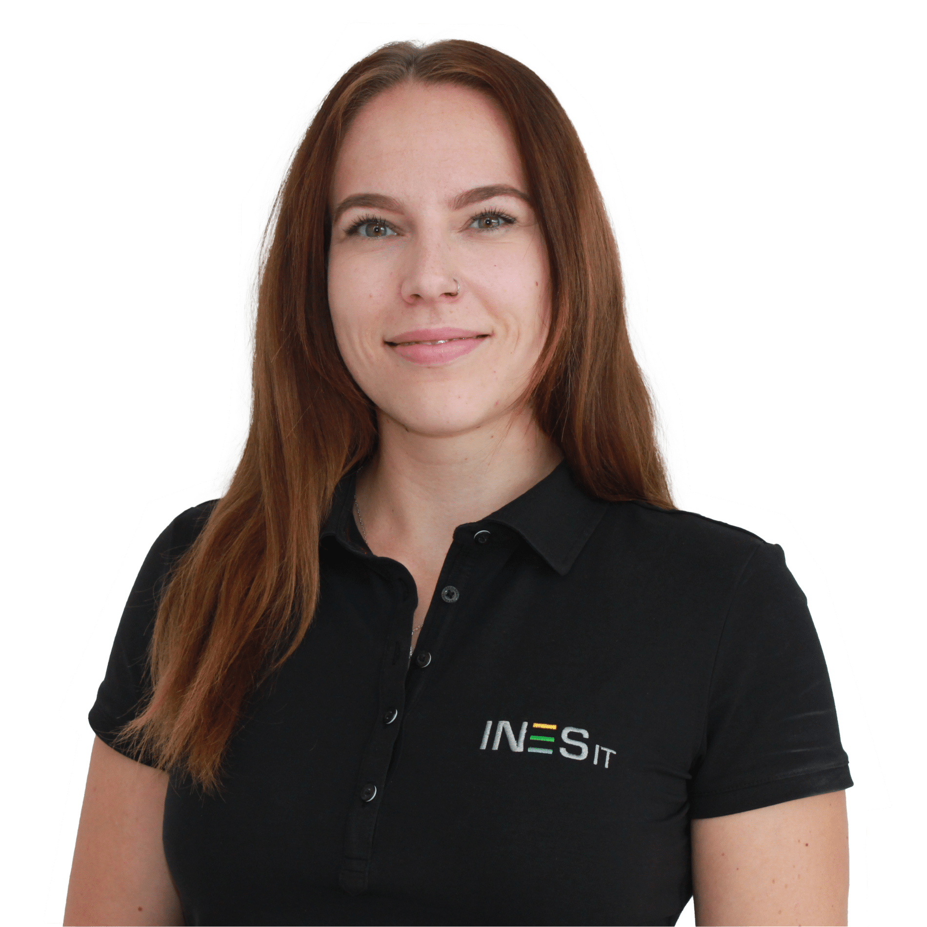 Mitarbeiterin mit schwarzem INES IT Shirt