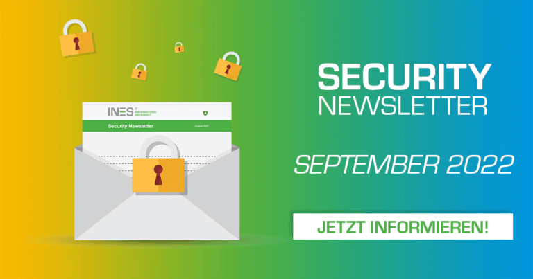 Briefumschlag mit Newsletter und Schloss, gelb grün blauer Hintergrund, September 2022
