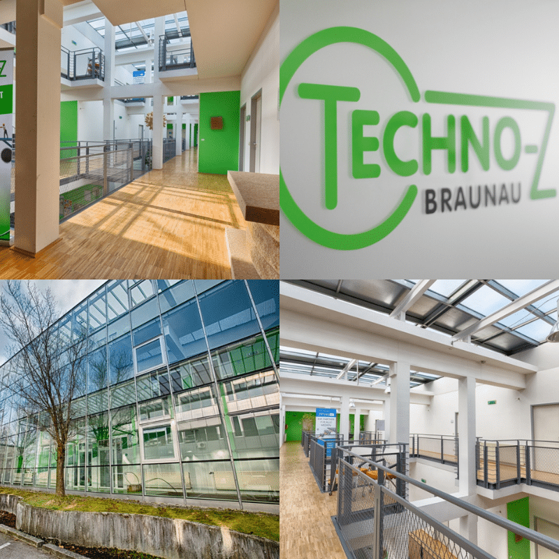 Außen und Innenaufnahmen des Gebäudes Techno-Z in Braunau